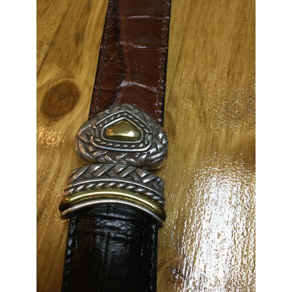 Vintage Brighton Two Tone Reversible Leather Belt Brown Black Embossed Design - Picture 4 of 10